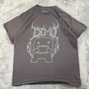 Y2K Domo Men’s Large Gray Flame Graphic T-Shirt Cotton Cartoon Tee